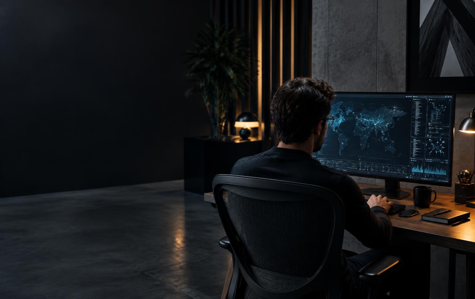 Security engineer working at a modern workstation